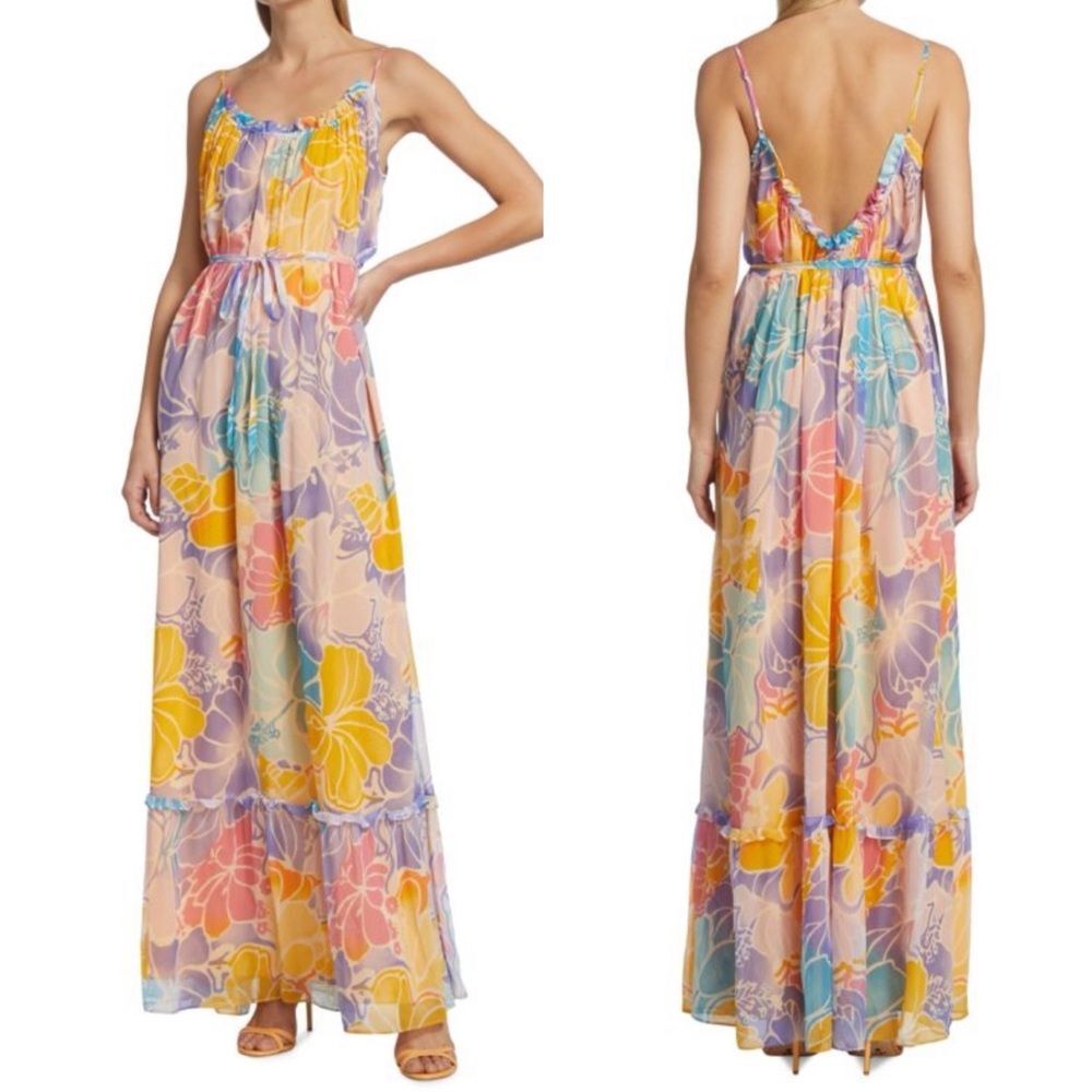 Ramy Brook Ivy Printed Silk Tiered Maxi Dress, Palav, NWT, Size XS